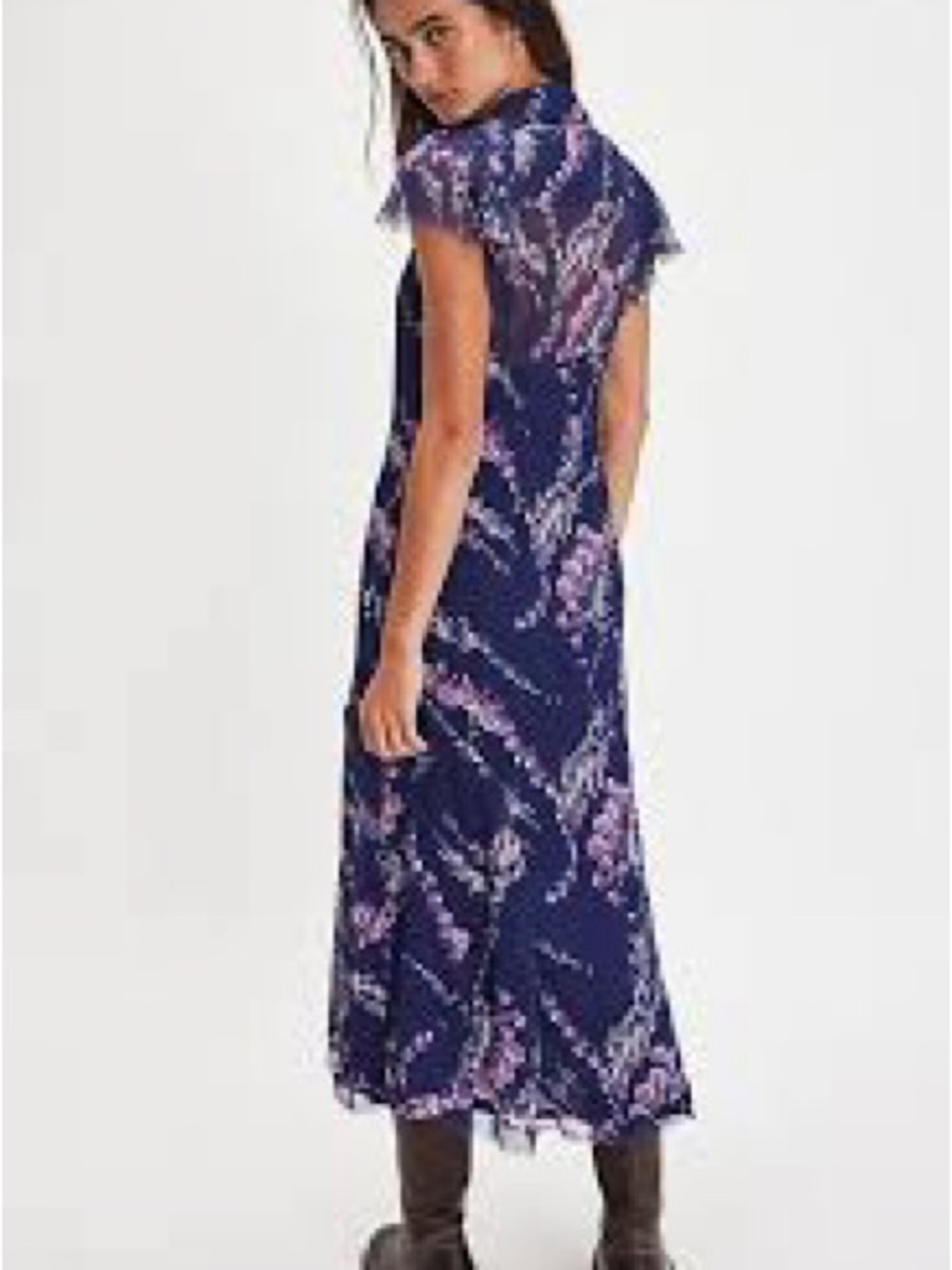 Free People Navy Maxi Dress with Pink Floral Accents - Picture 2 of 5